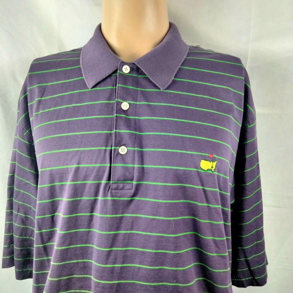 Masters Polo Shirt Mens XL Purple Amen Corner Stripe Golf Golfing Collection - Picture 2 of 6